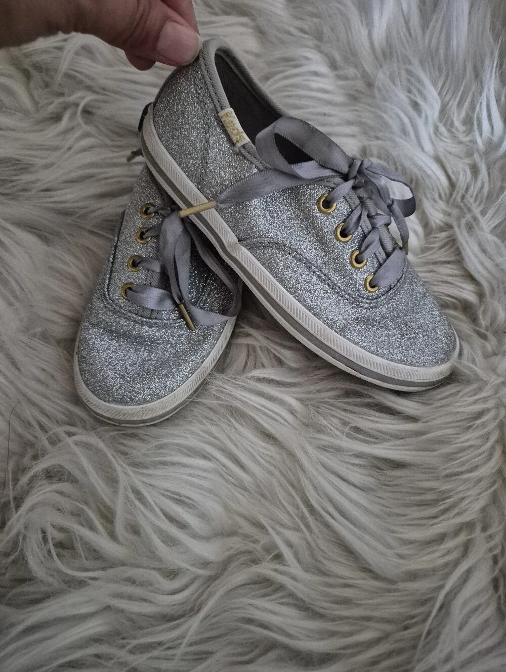 Kate Spade Glitter Keds.Champion Kids Silver Glitter Sneakers with Satin Laces